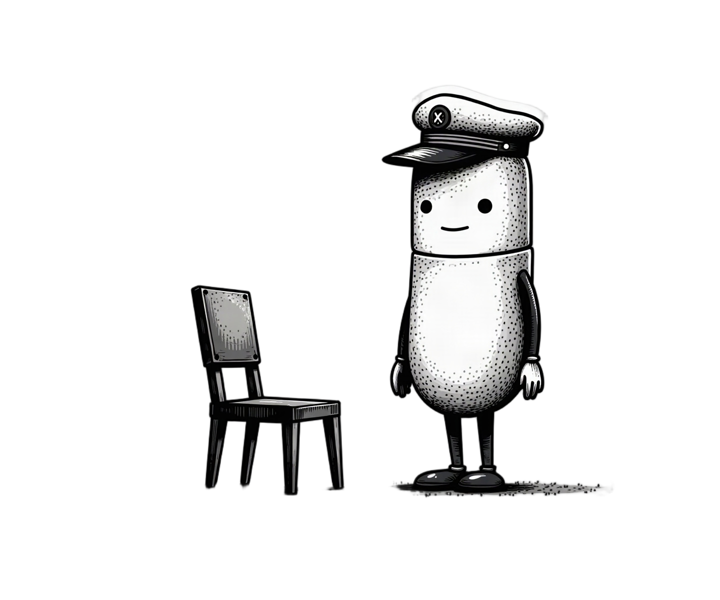 A captain stands beside an empty seat
